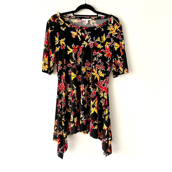 Chaus Dresses & Skirts - Chaus Floral Black Multi-color Shark Bite Hem Midi Dress